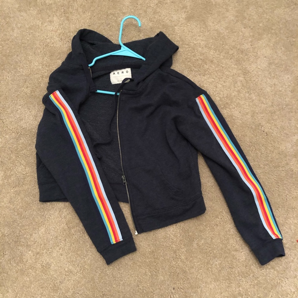 Slightly Cropped Navy Rainbow Zip-Up Hoodie